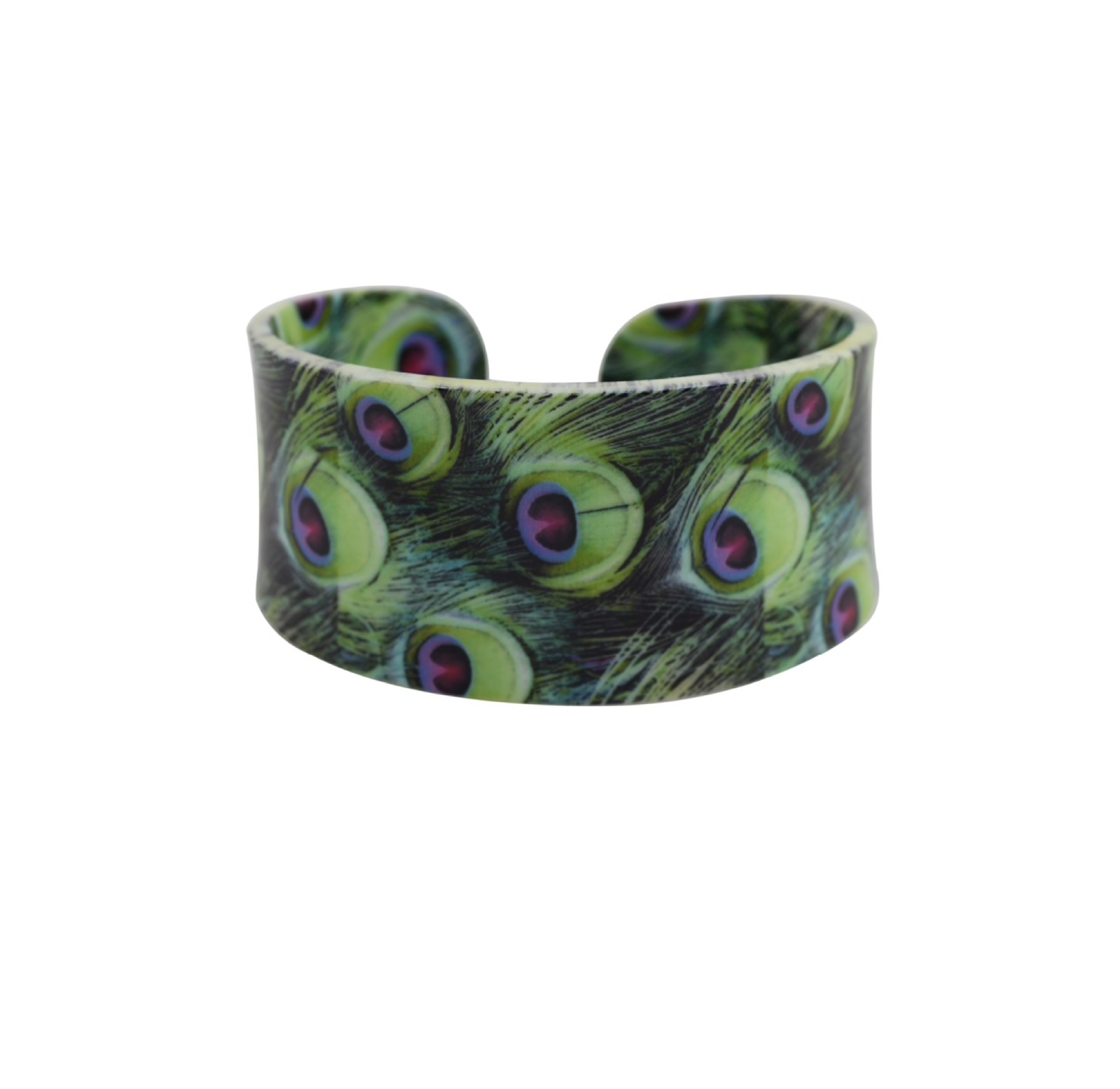 Green Peacock Feather Cuff Bracelet