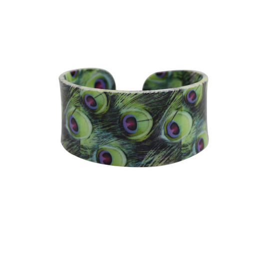 Green Peacock Feather Cuff Bracelet