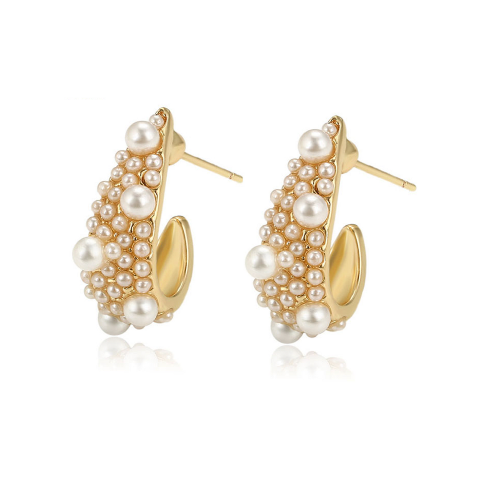 Goldtone Imitation Pearl Hoop Earrings