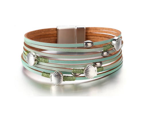 Green Silvertone Shell Layered Bracelet
