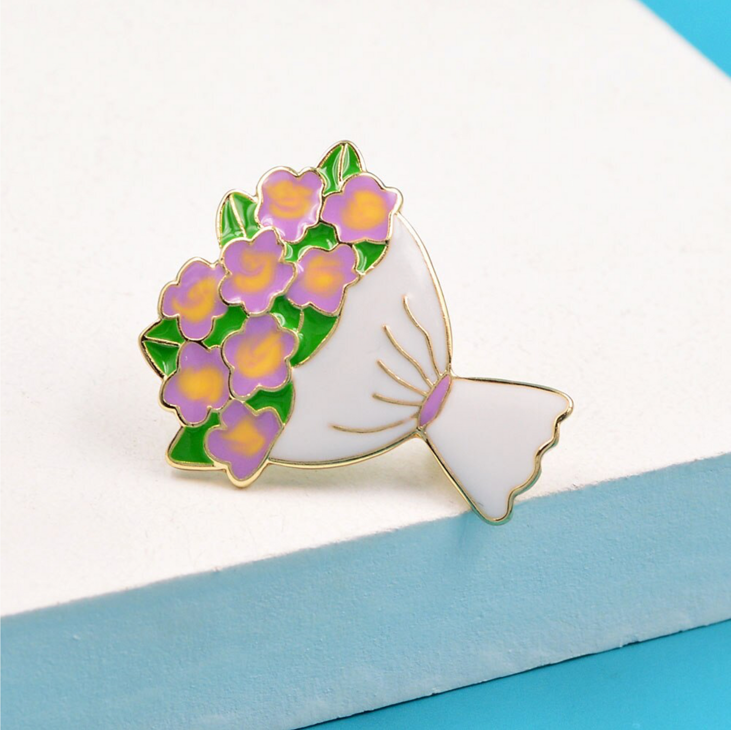 Purple White Flower Bouquet Brooch